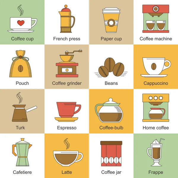 Koffie pictogrammen platte — Stockvector