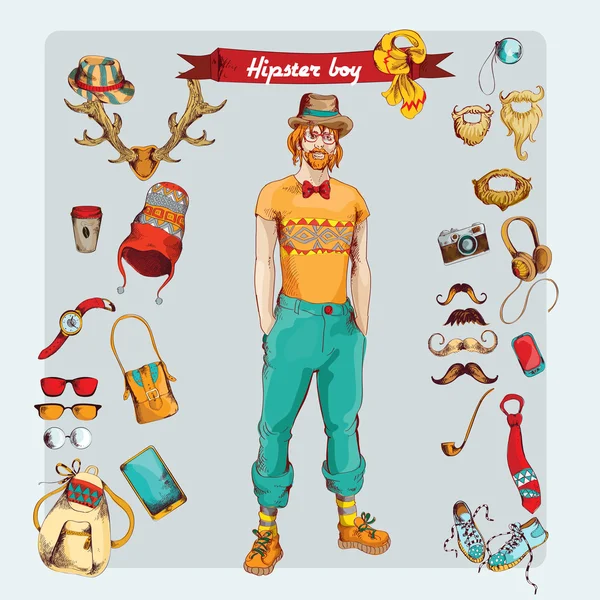 Hipster boy set — Stockvector