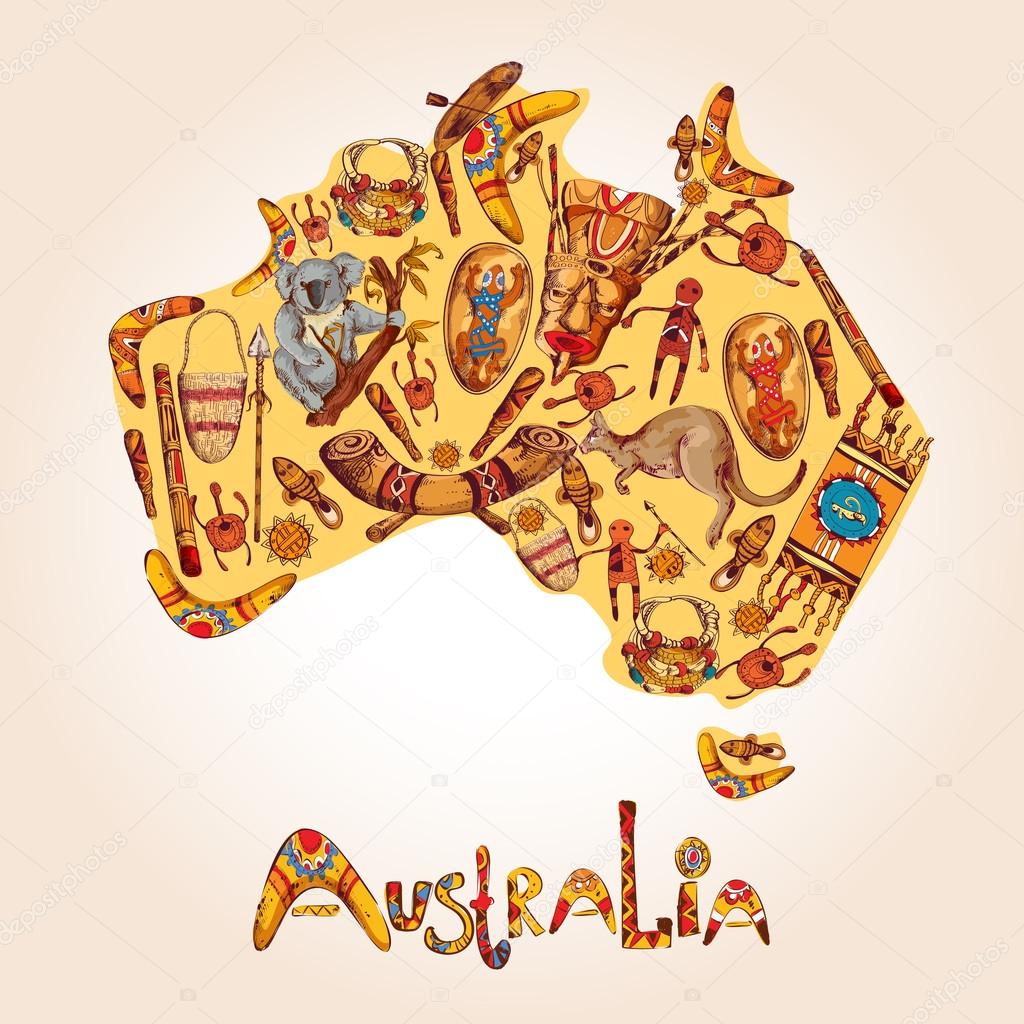 Australia sketch colored background