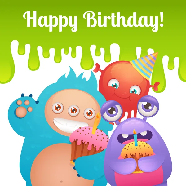 Birthday monsters card — Stock Vector