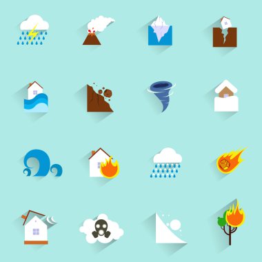 Natural disaster icons flat clipart