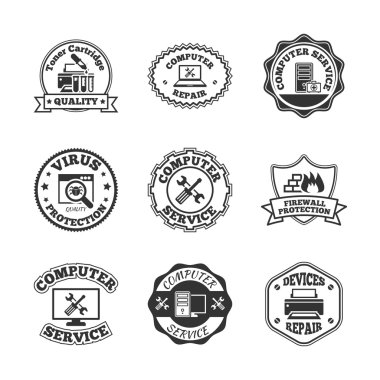 Bilgisayar onarım etiketleri Icons set