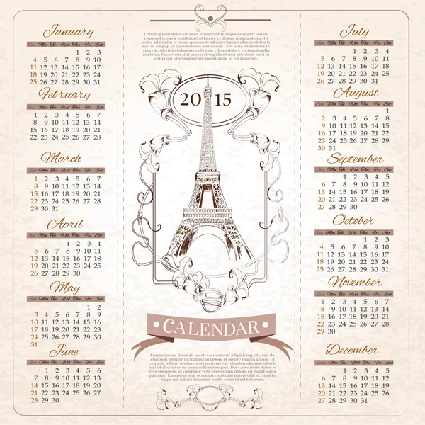 Calendario retro para 2015 — Vector de stock