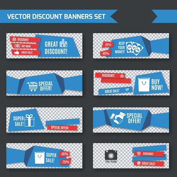 Discount banners blue origami set — Stock Vector
