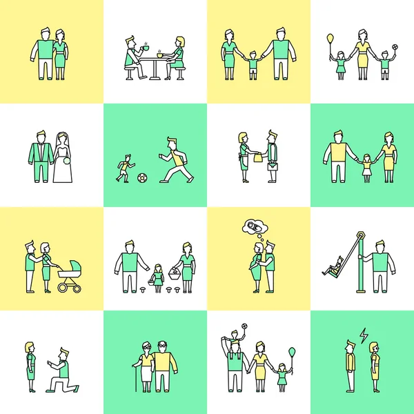 Icônes familiales ensemble ligne plate — Image vectorielle