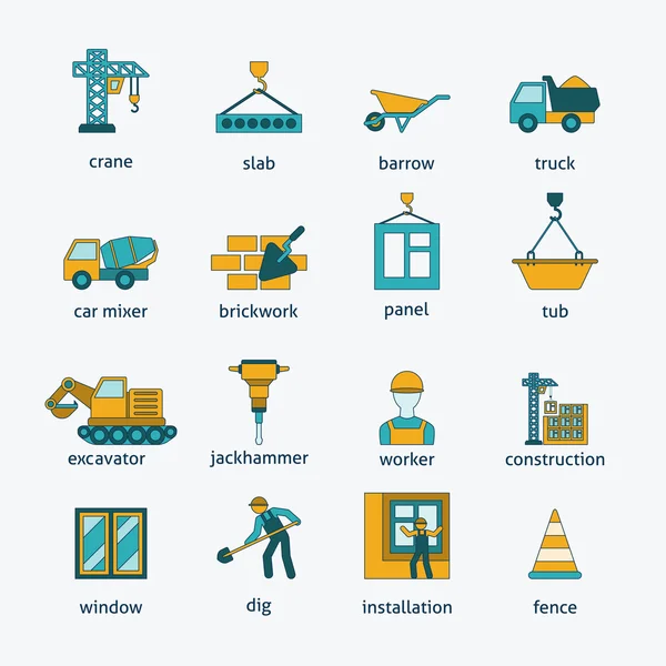 Bouw pictogrammen platte lijn instellen — Stockvector