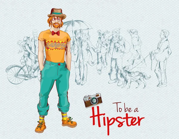 Hipster chłopiec tłum — Wektor stockowy