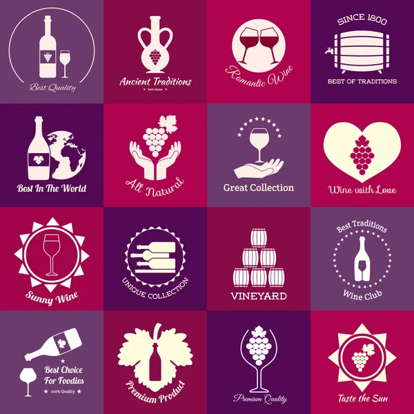 Conjunto de emblemas de vinho — Vetor de Stock