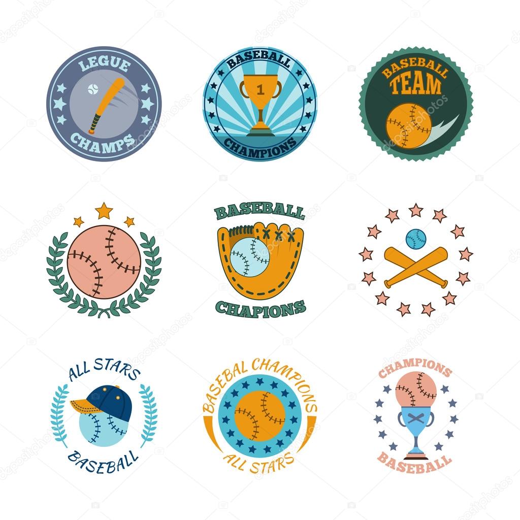 Baseball labels icons color set