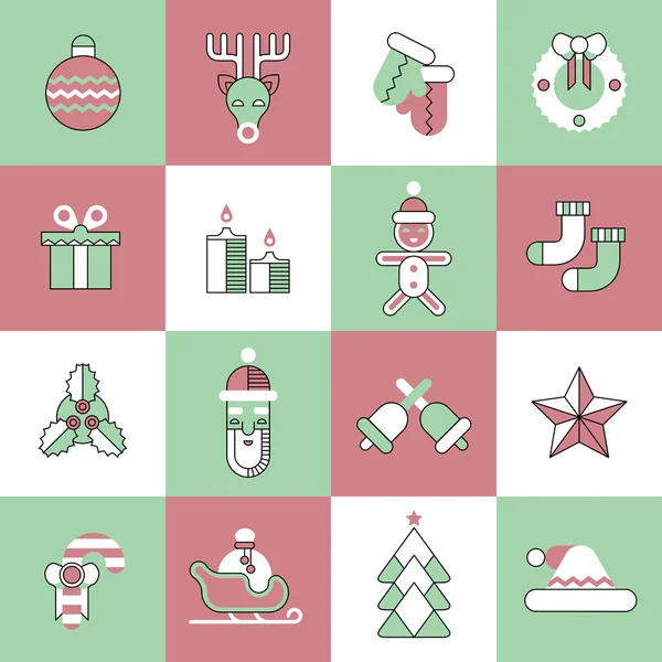 Icone di Natale linea piatta — Vettoriale Stock