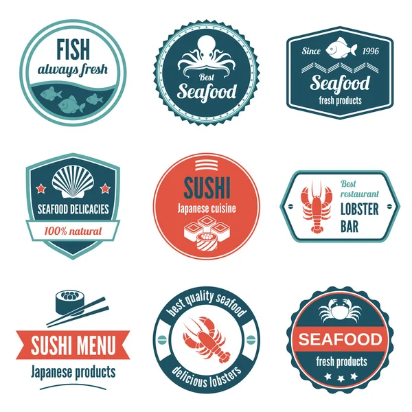 Set de etiquetas de mariscos — Vector de stock