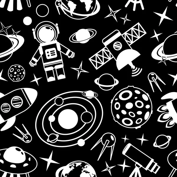 Space black and white seamless pattern — Stock Vector