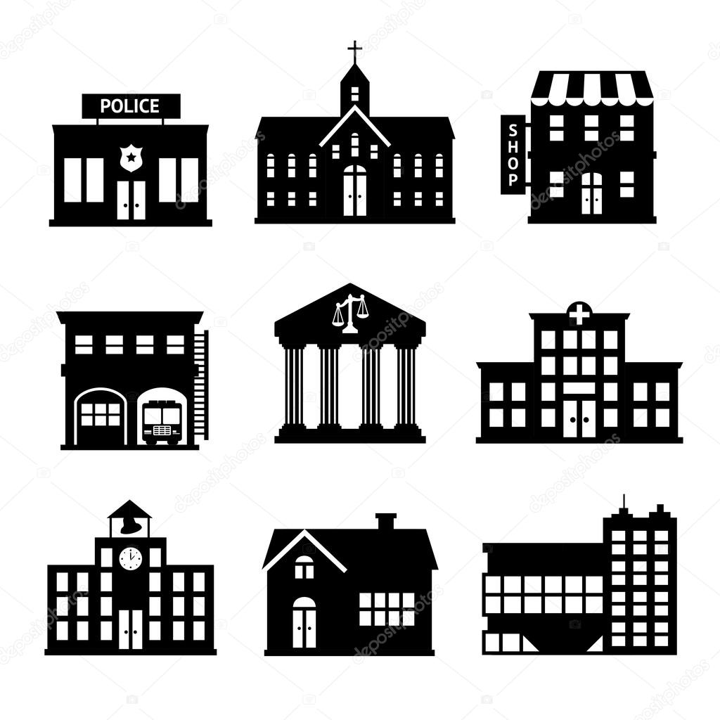 Government buildings black and white icons