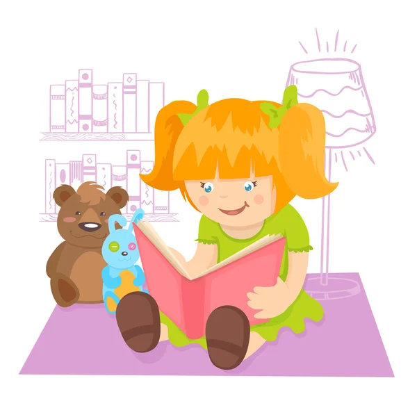 Chica leyendo libro — Vector de stock