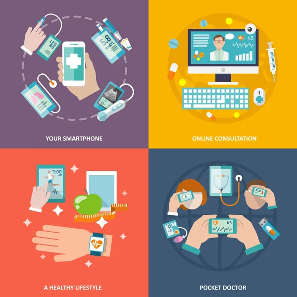 Icônes de santé numériques mis à plat — Image vectorielle