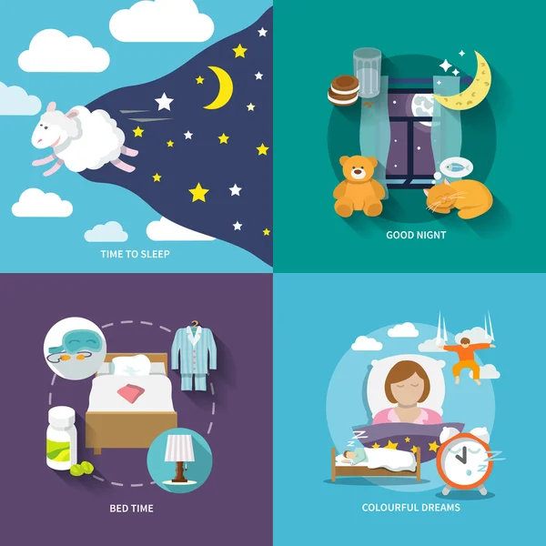 Iconos de tiempo de sueño plana — Vector de stock