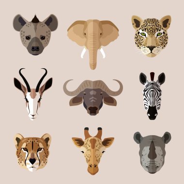 Hayvan portre düz Icon set