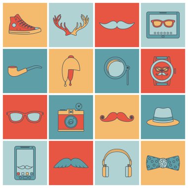 Düz çizgi hipster Icons set
