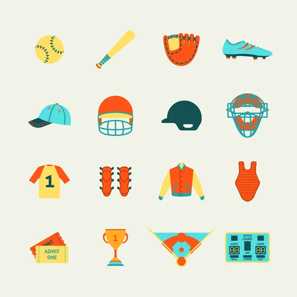 Baseball icons set flat — Stock Vector