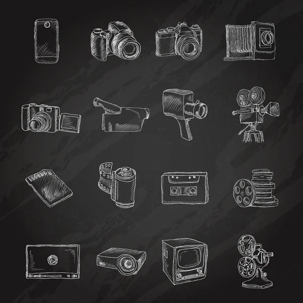 Photo video icons chalkboard — Stock Vector