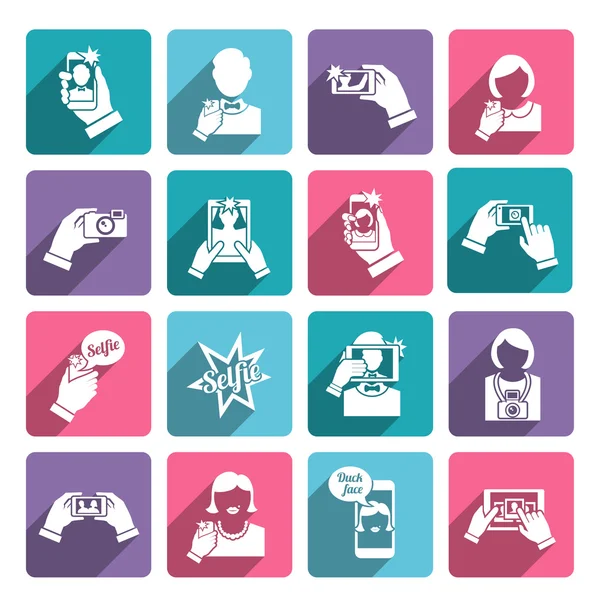 Selfie Icons Flat — Stock Vector