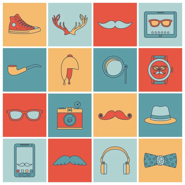 Hipster icons set flat line — Stock Vector