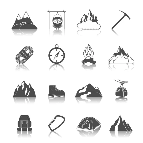 Iconos de montaña negro — Vector de stock