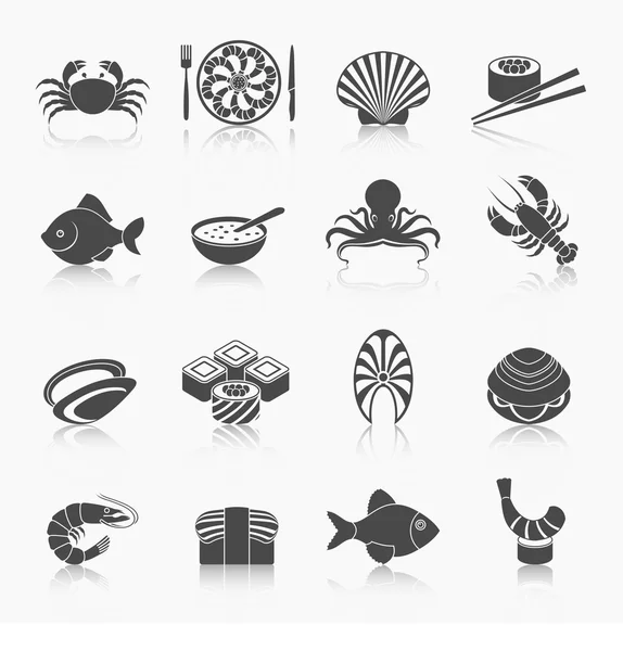 Conjunto de iconos de mariscos negro — Vector de stock