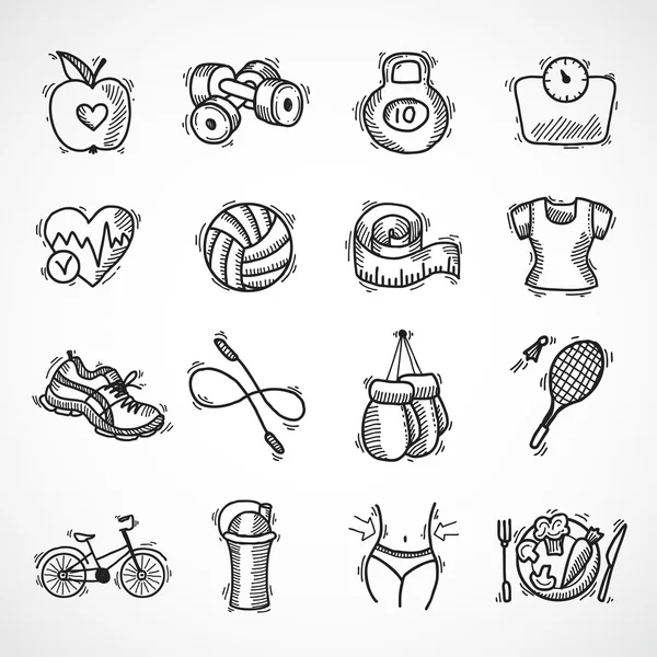 Juego de iconos de bosquejo fitness — Vector de stock