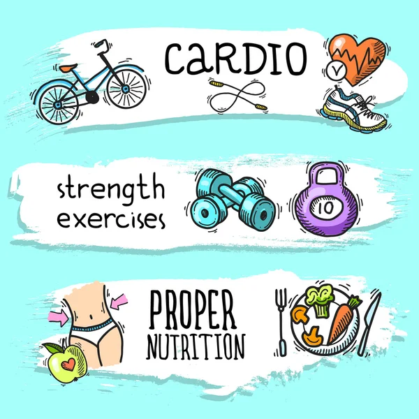 Fitness-Skizze Banner Set — Stockvektor