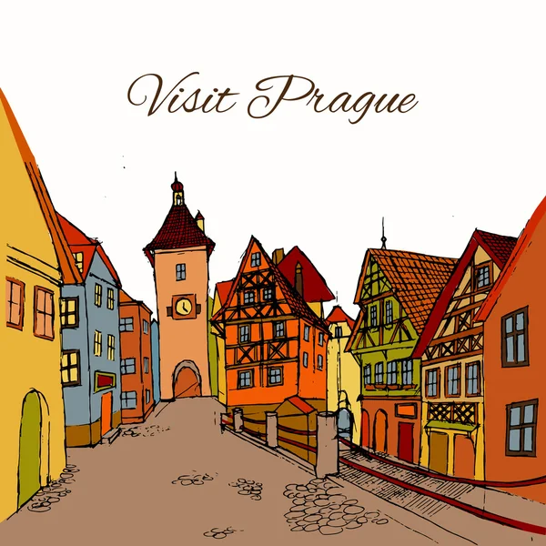 Carte postale de la vieille ville — Image vectorielle