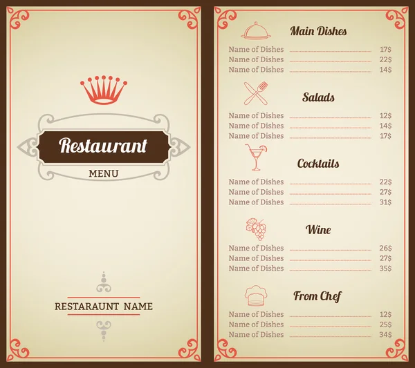 Plantilla de menú de restaurante — Vector de stock