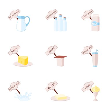 Süt düz Icons set
