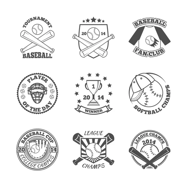 Conjunto de iconos de etiquetas de béisbol — Vector de stock
