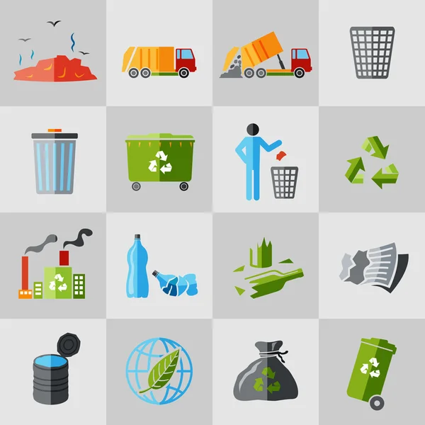Icônes à ordures plat — Image vectorielle