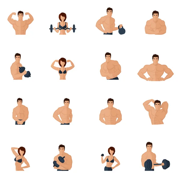 Culturismo fitness gimnasio iconos plana — Vector de stock