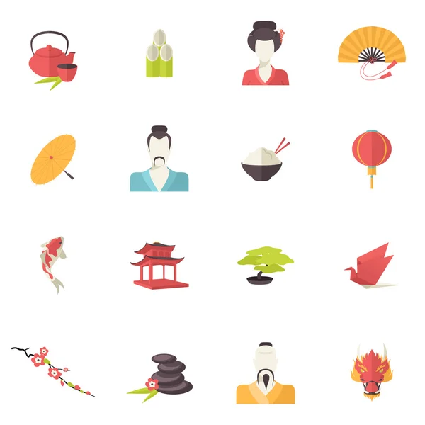 Япония иконы плоские — стоковый вектор