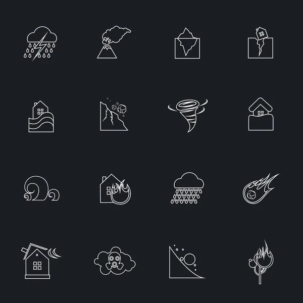 Desastres naturales esbozan iconos establecidos — Archivo Imágenes Vectoriales