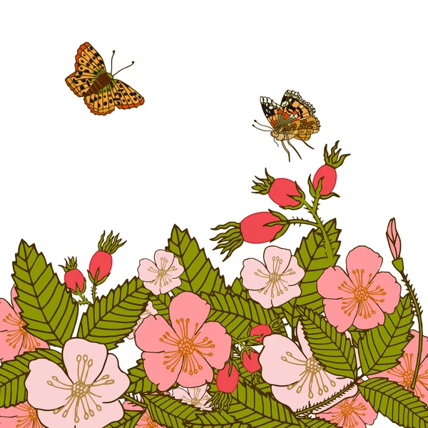 Vintage flowers background with butterflies — Stock Vector