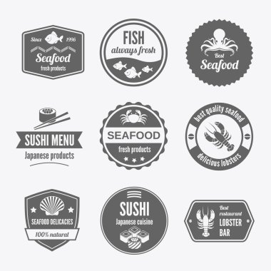 Seafood label set black clipart