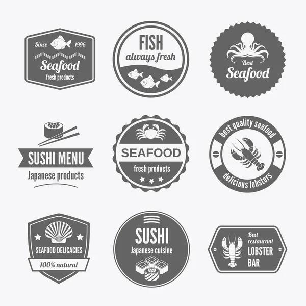 Seafood label set black — Stock Vector