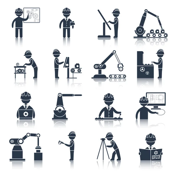 Iconos de ingeniería negro — Vector de stock