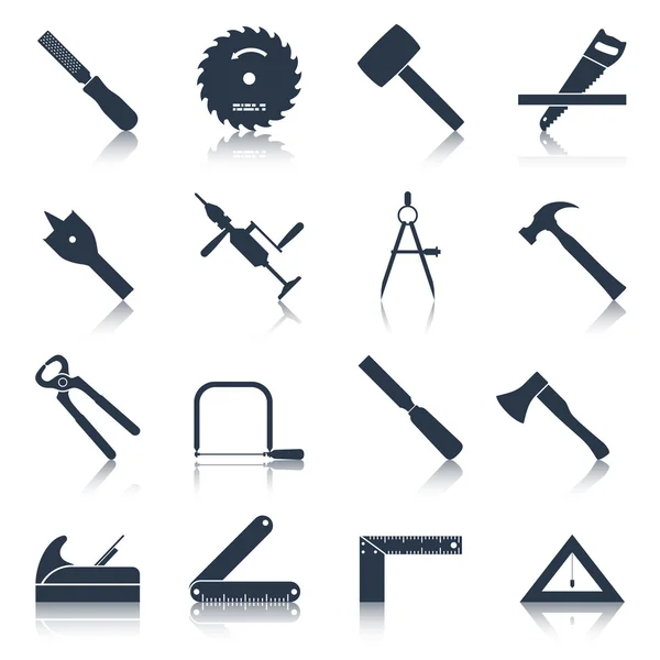 Herramientas de carpintería iconos negro — Vector de stock