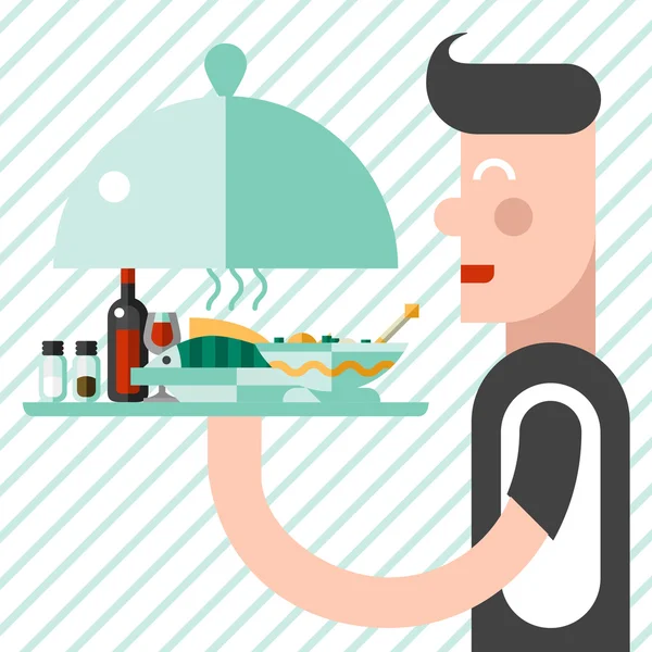 Waiter with tray — Stock Vector