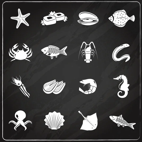 Seafood icons set chalkboard — Stock Vector