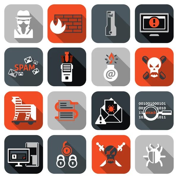 Hacker iconos conjunto plano — Archivo Imágenes Vectoriales