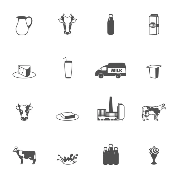 Melk zwarte Icons Set — Stockvector