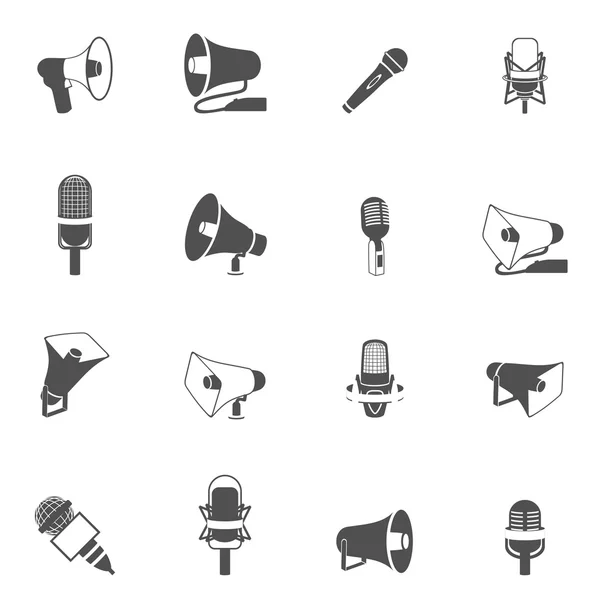 Microphone and megaphone icons black — Stock Vector