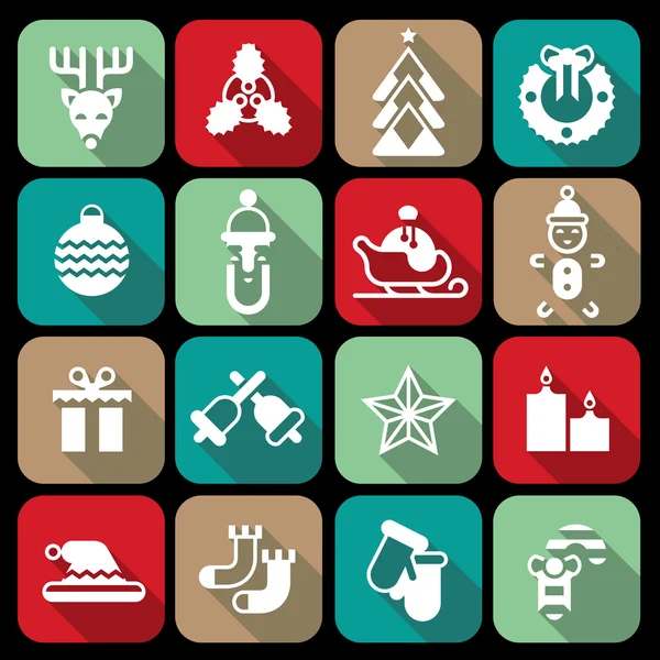 Kerst iconen instellen platte — Stockvector