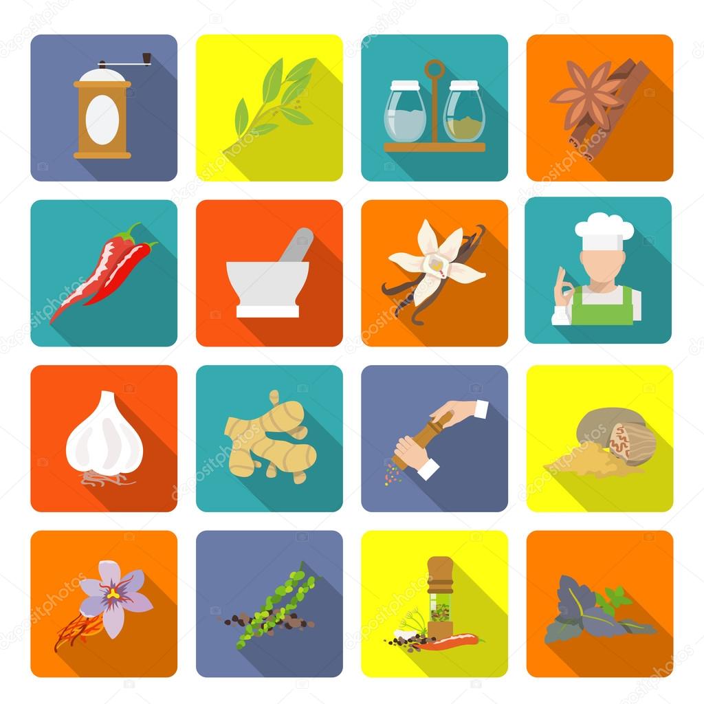 Spices icons flat